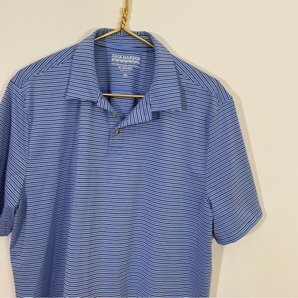 Fair‎ Harbor Mens XL Blue Striped Polo Shirt Performance Fabric Golf Casual - Picture 2 of 9